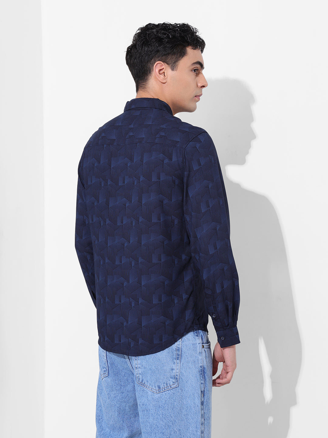Men's Blue Regular Fit Printed Print Shirt