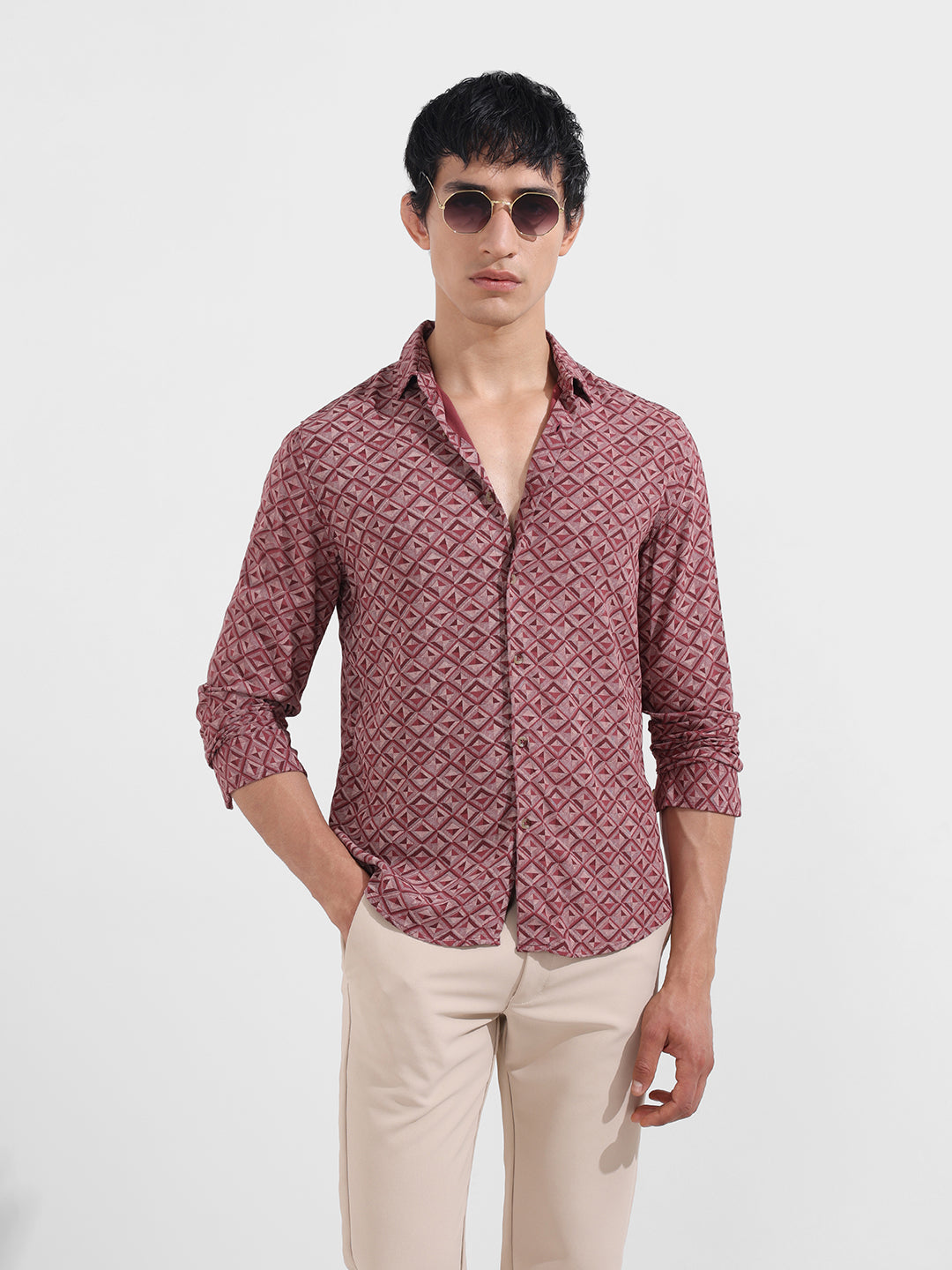 Men's Rust Regular Fit Printed Print Shirt