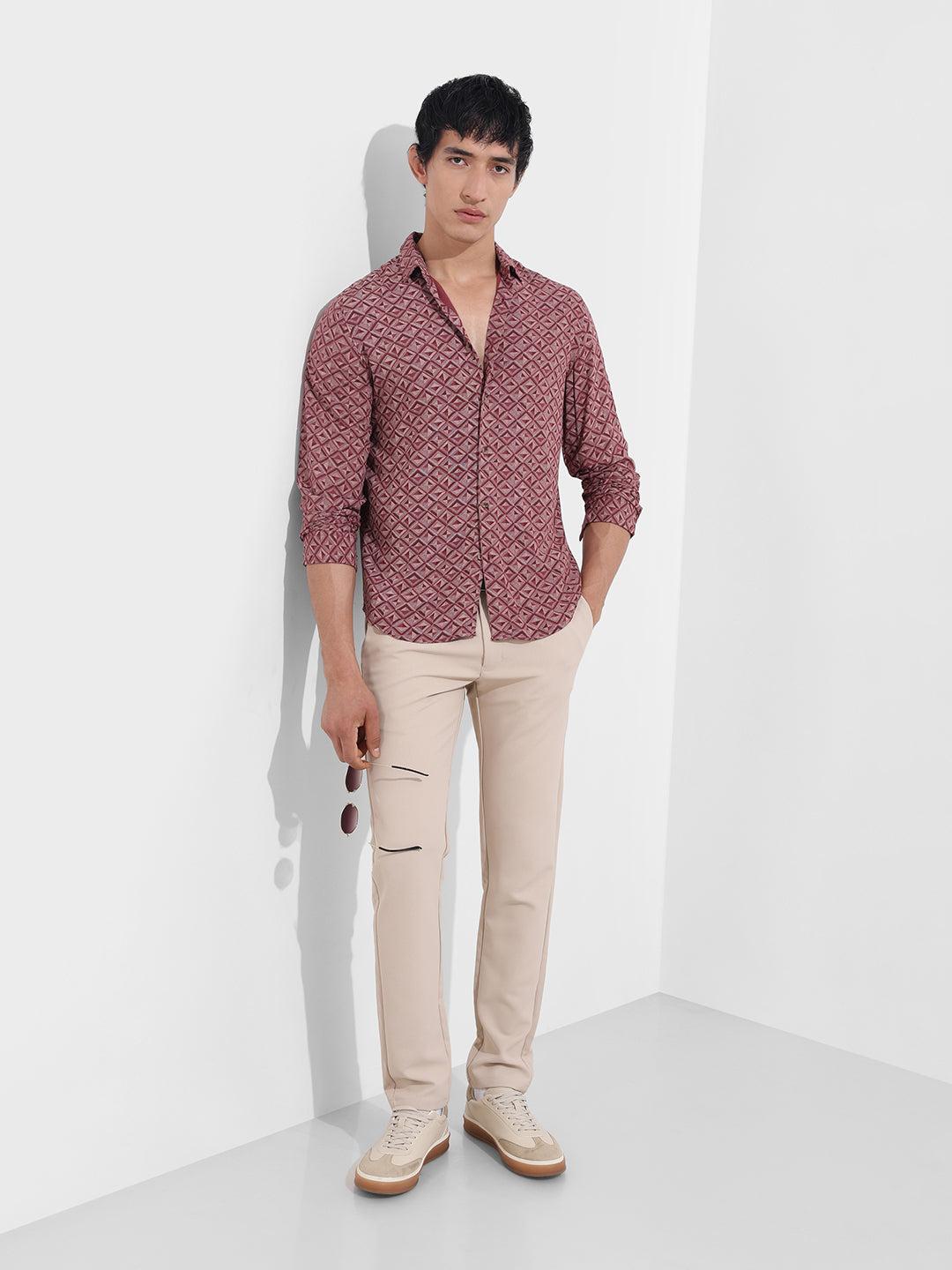 Men's Rust Regular Fit Printed Print Shirt