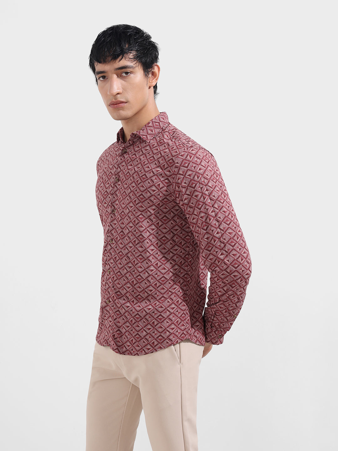 Men's Rust Regular Fit Printed Print Shirt