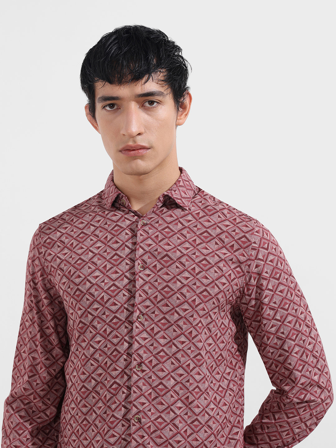Men's Rust Regular Fit Printed Print Shirt