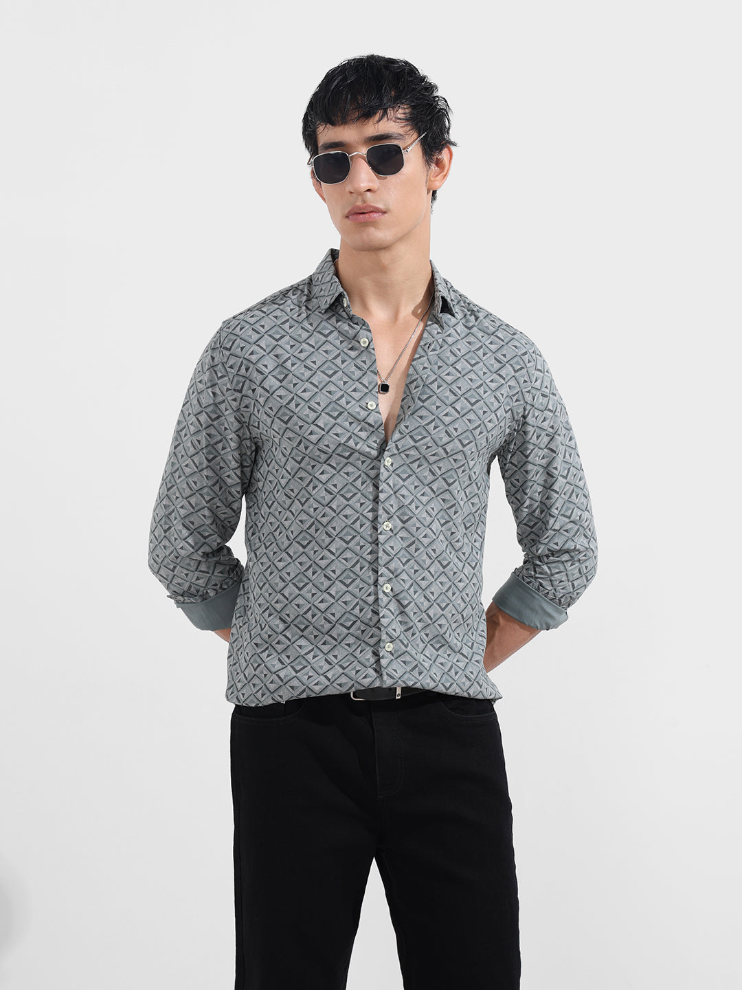 Men's Green Regular Fit Printed Print Shirt