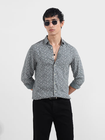 Men's Green Regular Fit Printed Print Shirt