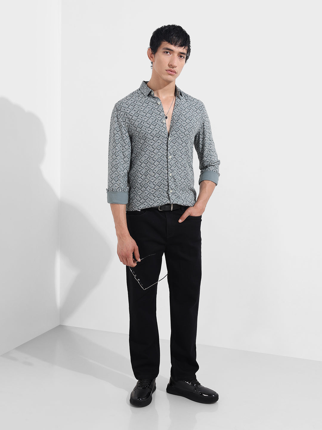 Men's Green Regular Fit Printed Print Shirt