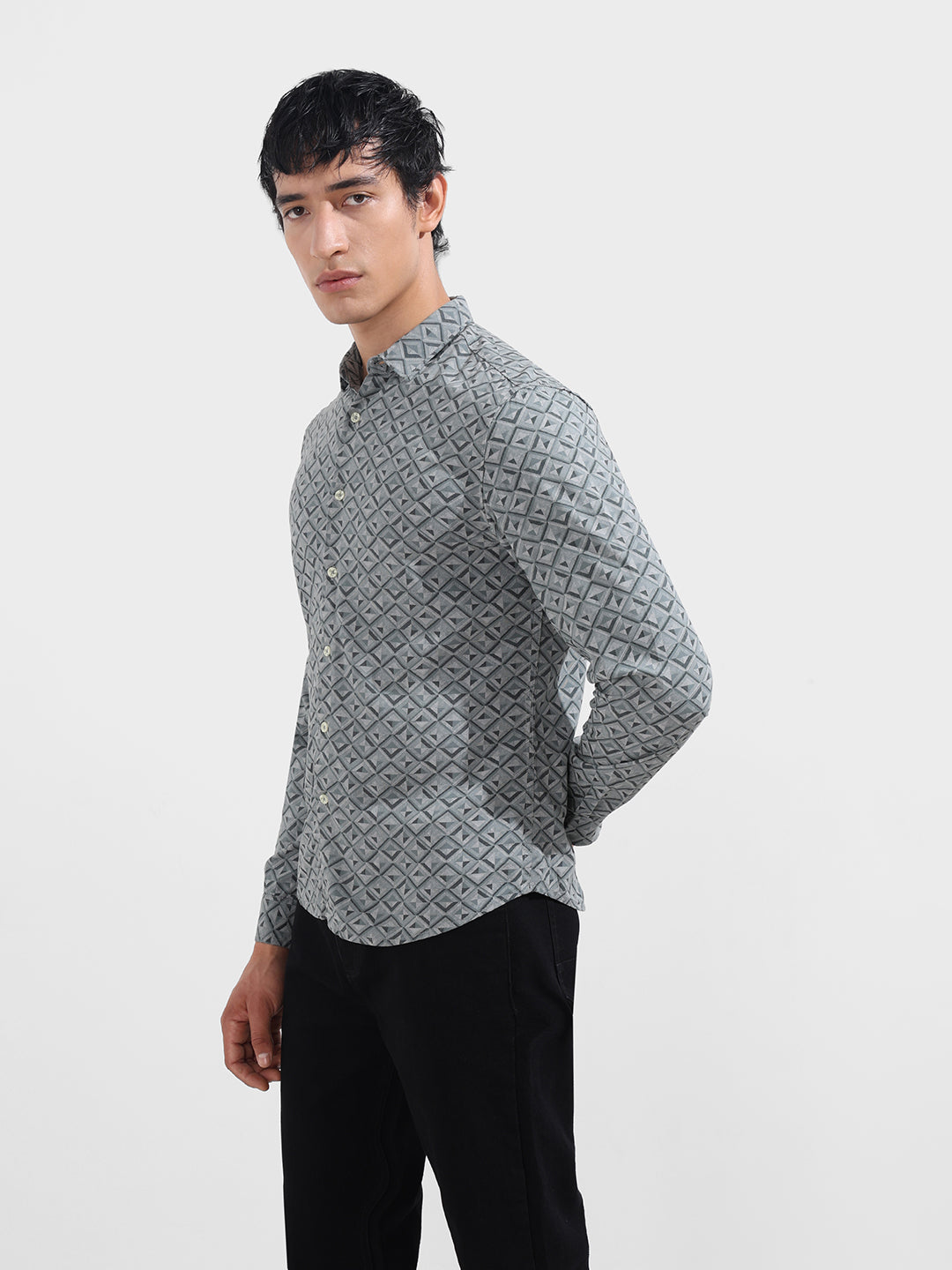 Men's Green Regular Fit Printed Print Shirt