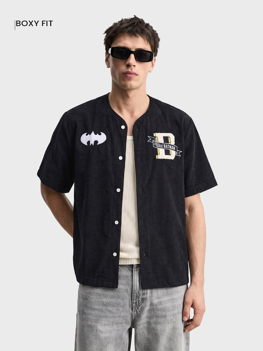Men's Black Boxy Fit Character Printed Shirt