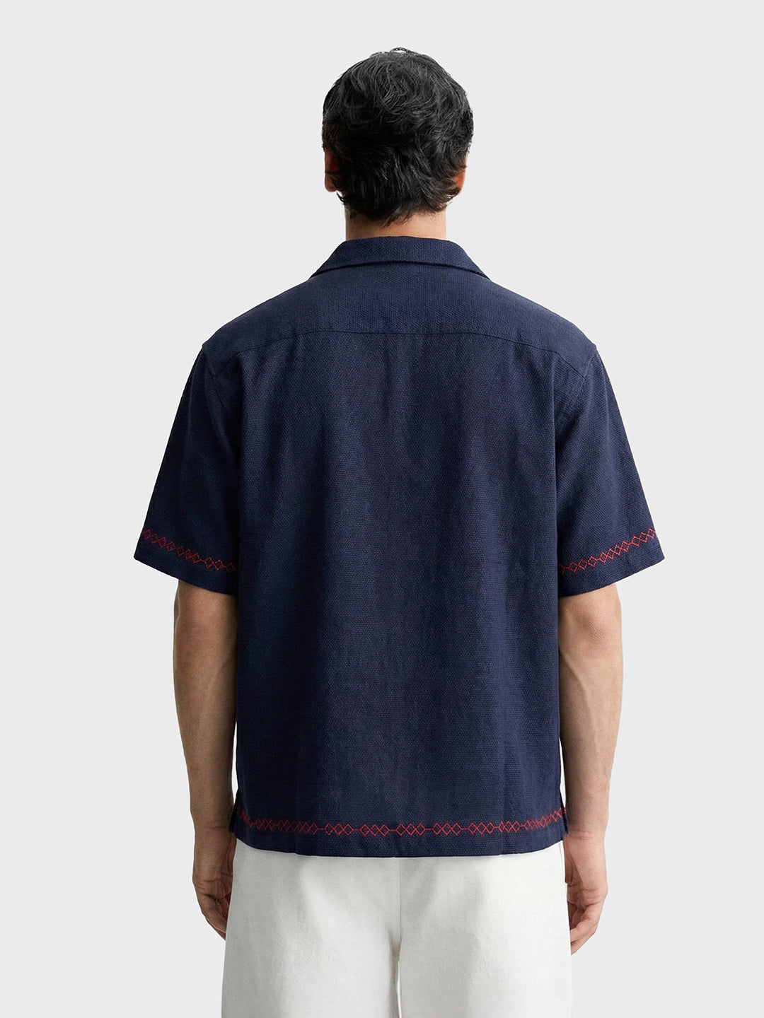 Men's Blue Relaxed Fit Embroidered Tom&Jerry Character Shirt