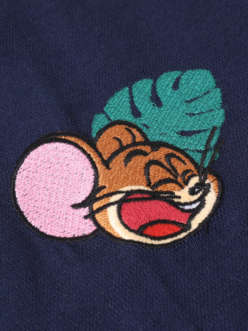 Men's Blue Relaxed Fit Embroidered Tom&Jerry Character Shirt