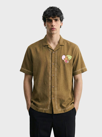 Men's Olive Relaxed Fit Embroidered Tom&Jerry Character Shirt
