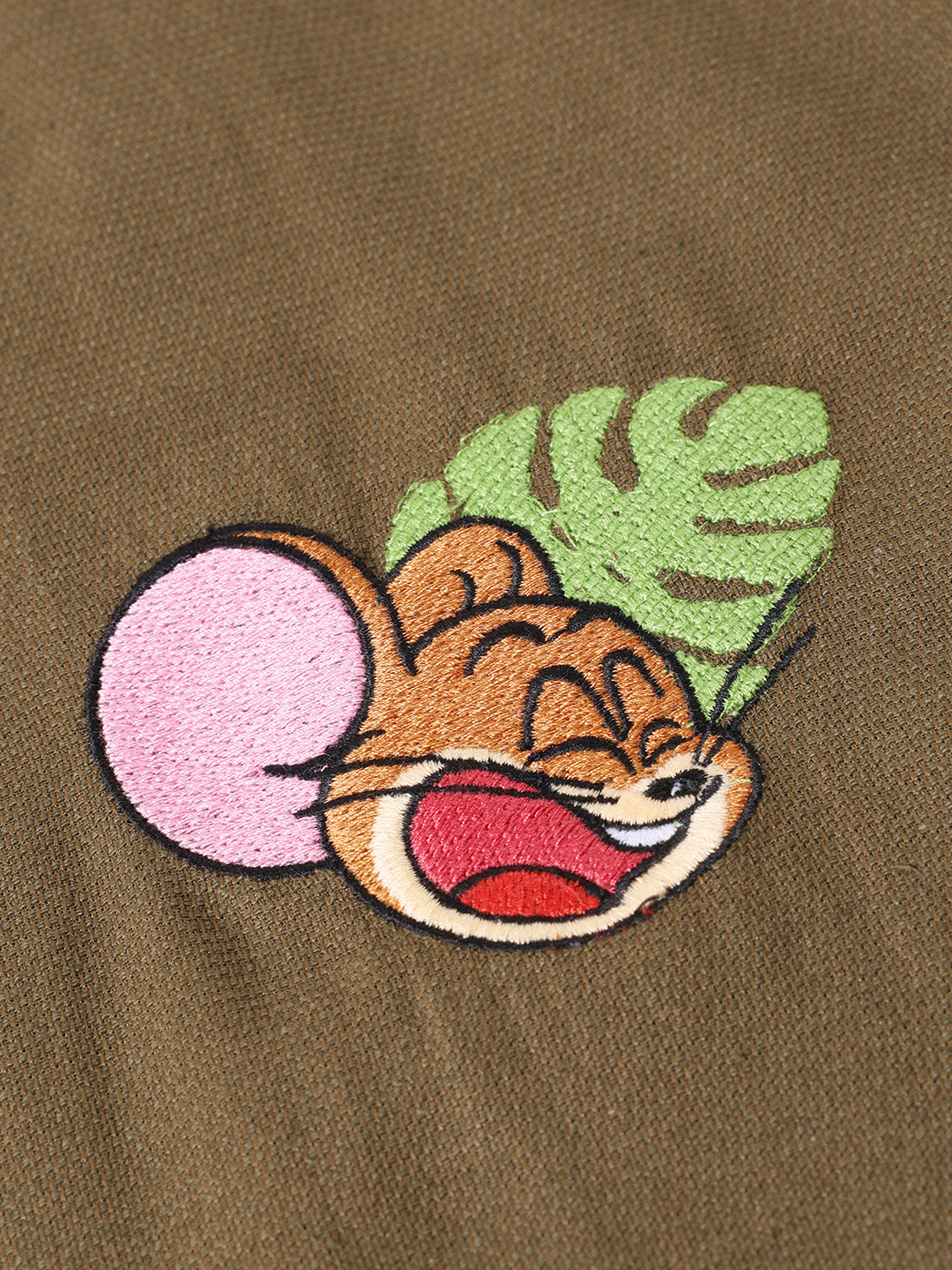 Men's Olive Relaxed Fit Embroidered Tom&Jerry Character Shirt