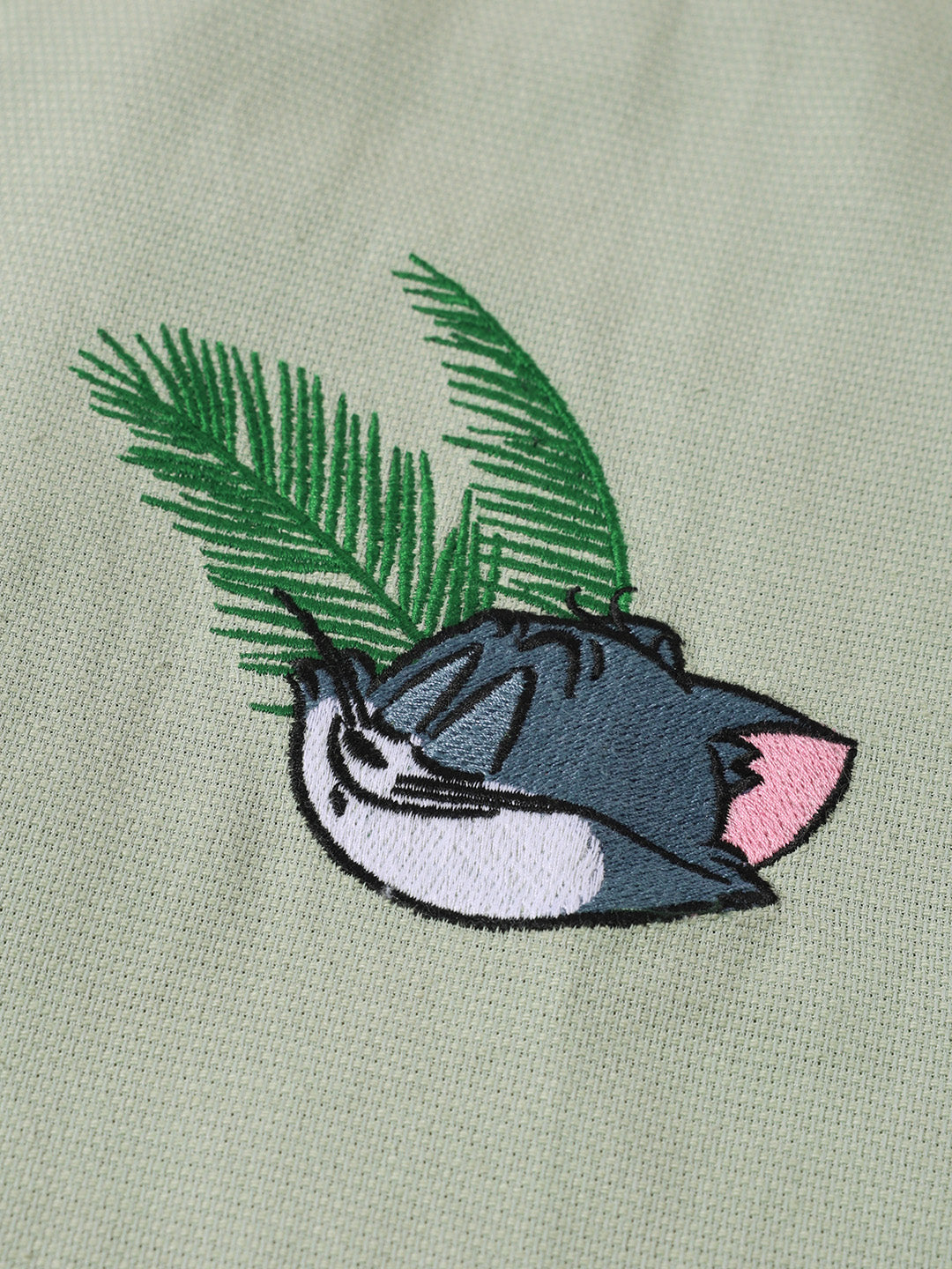 Men's Green Relaxed Fit Embroidered Tom&Jerry Character Shirt
