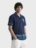 Men's Blue Relaxed Fit Embroidered Shirt