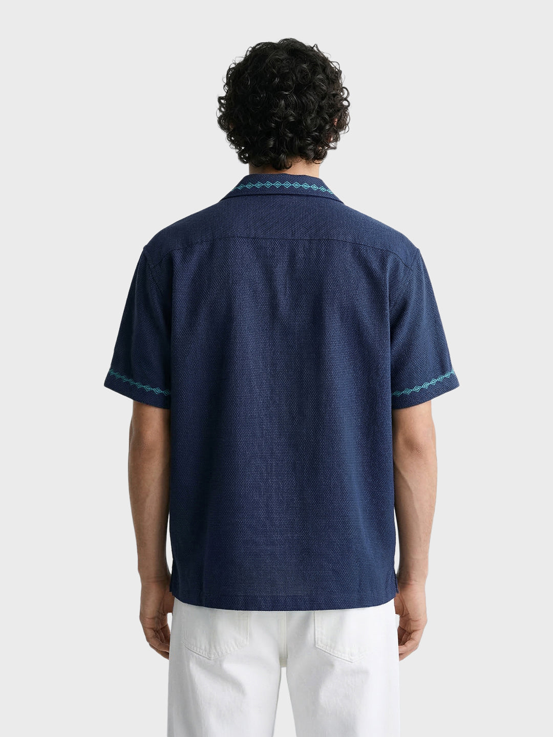 Men's Blue Relaxed Fit Embroidered Shirt