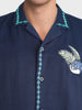 Men's Blue Relaxed Fit Embroidered Shirt