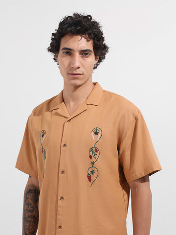 Men's Yellow Relaxed Fit Embroidered Tom&Jerry Character Shirt