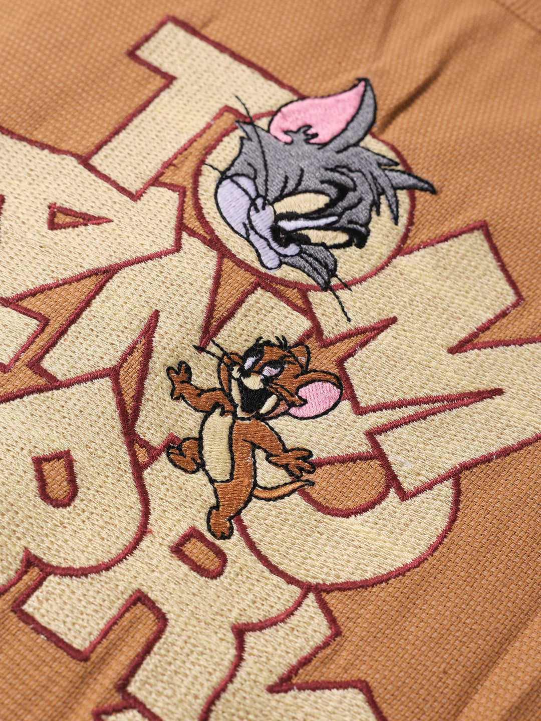 Men's Yellow Relaxed Fit Embroidered Tom&Jerry Character Shirt