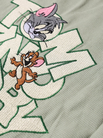 Men's Green Relaxed Fit Embroidered Tom&Jerry Character Shirt