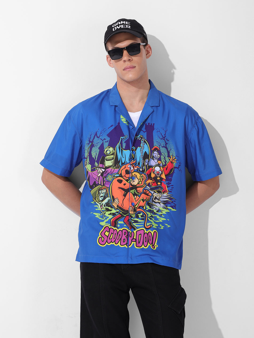 Men's Blue Relaxed Fit Character Printed Shirt