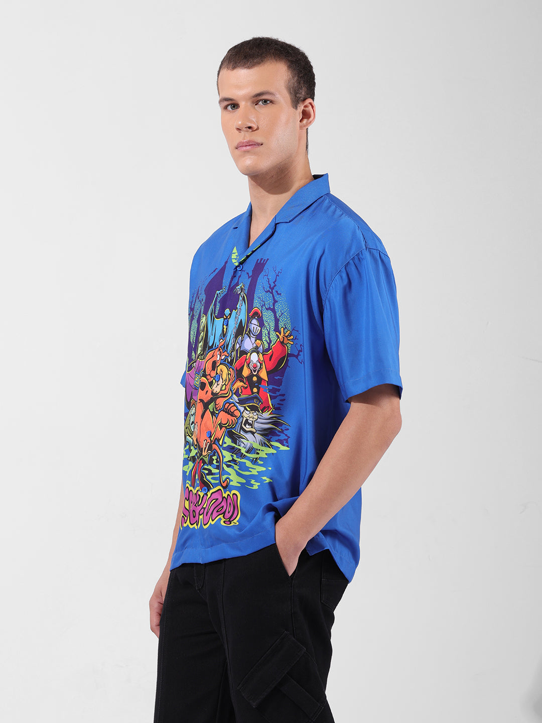 Men's Blue Relaxed Fit Character Printed Shirt