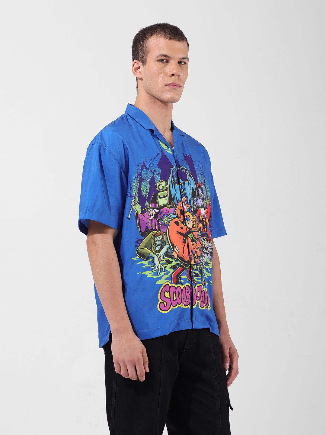 Men's Blue Relaxed Fit Character Printed Shirt