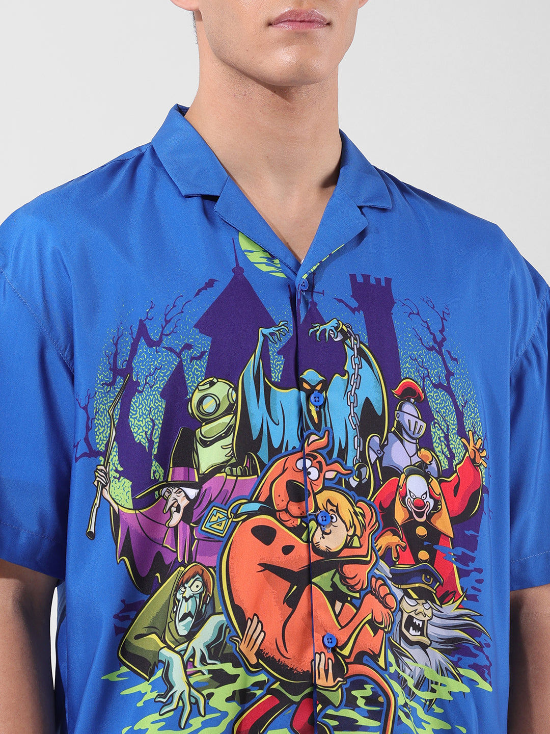 Men's Blue Relaxed Fit Character Printed Shirt