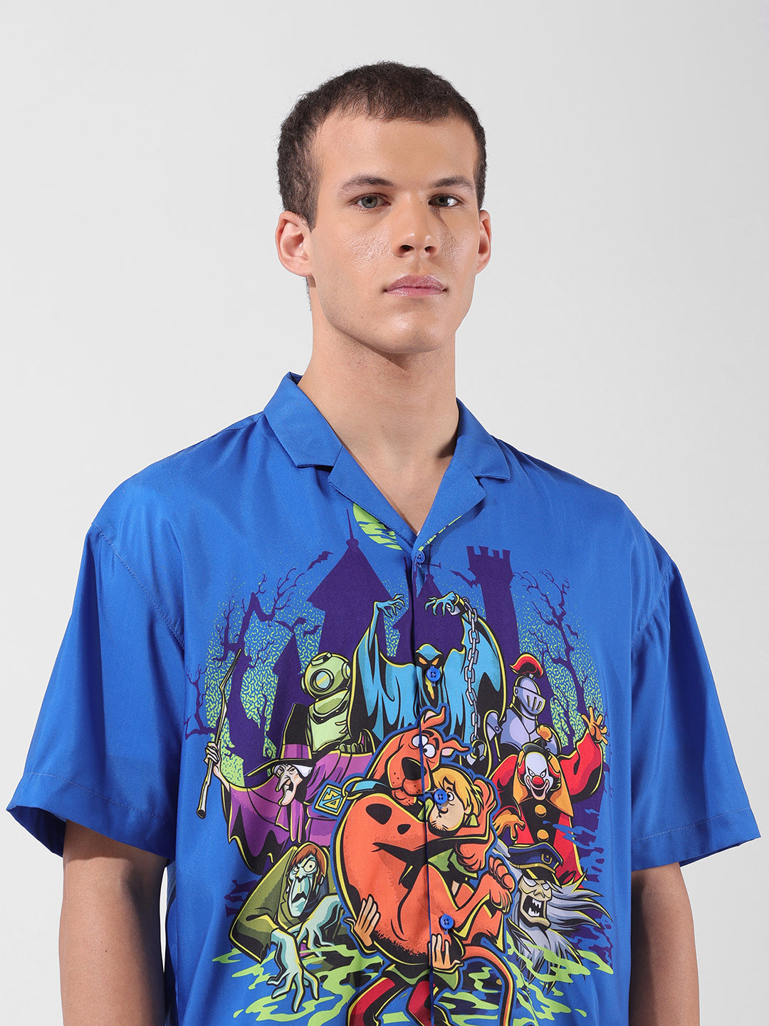 Men's Blue Relaxed Fit Character Printed Shirt