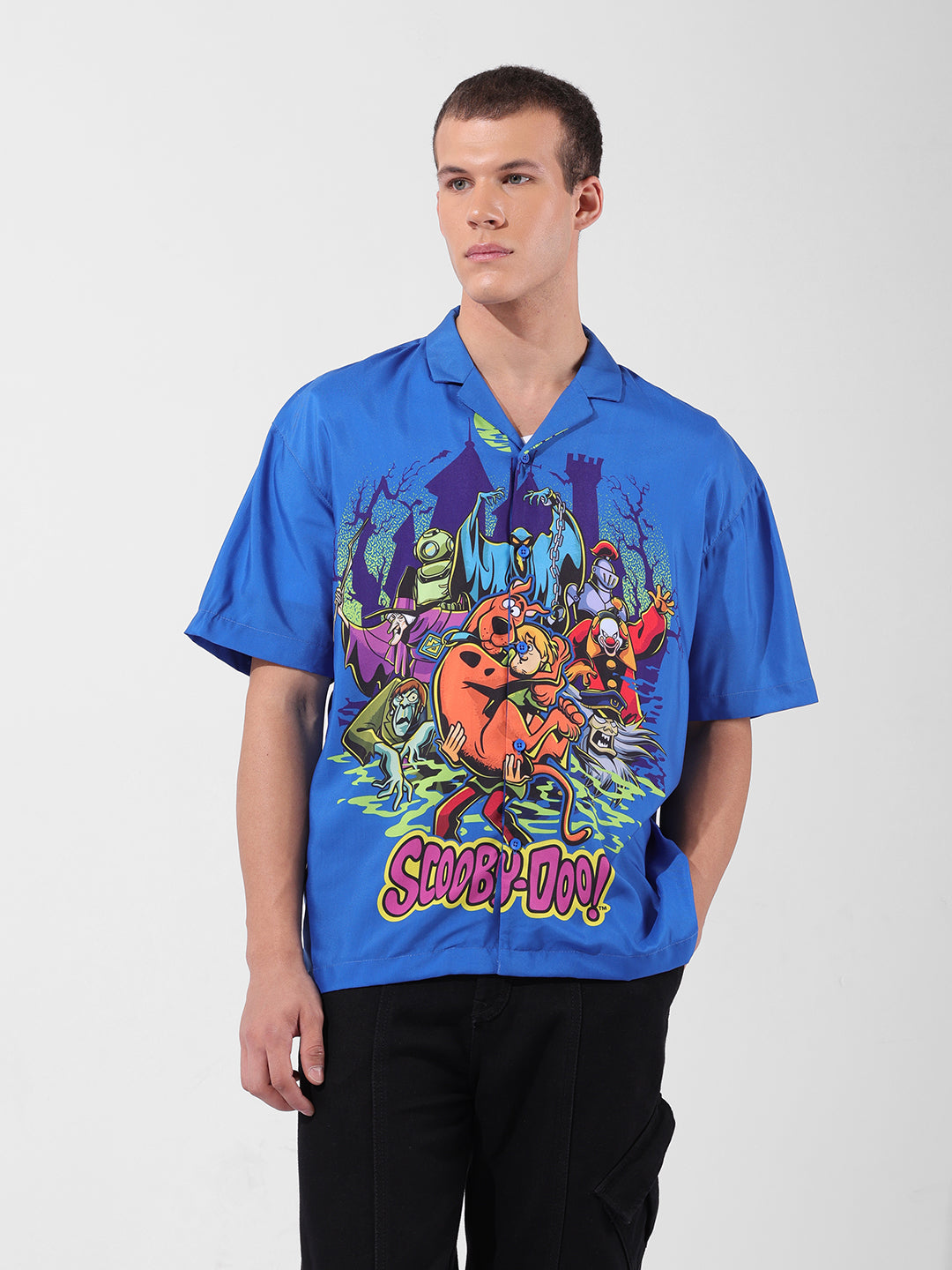 Men's Blue Relaxed Fit Character Printed Shirt