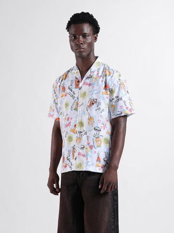 Men's White Relaxed Fit Character Scooby-Doo Printed Shirt