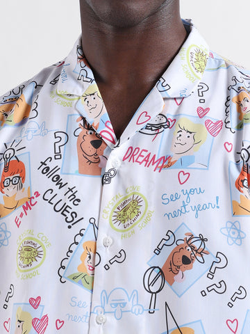 Men's White Relaxed Fit Character Scooby-Doo Printed Shirt