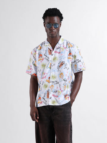 Men's White Relaxed Fit Character Scooby-Doo Printed Shirt