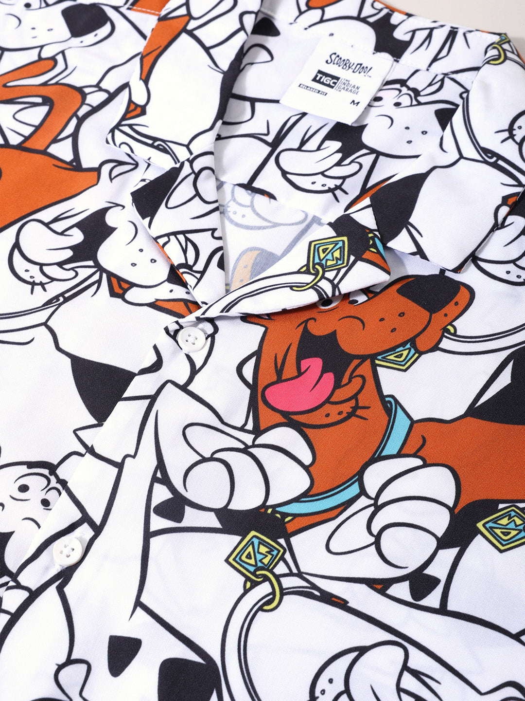 Men's White Relaxed Fit Scooby Doo Character Printed Shirt