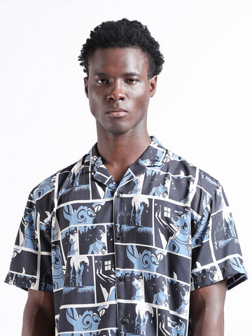 Men's Black Relaxed Fit Character Scooby-Doo Printed Shirt
