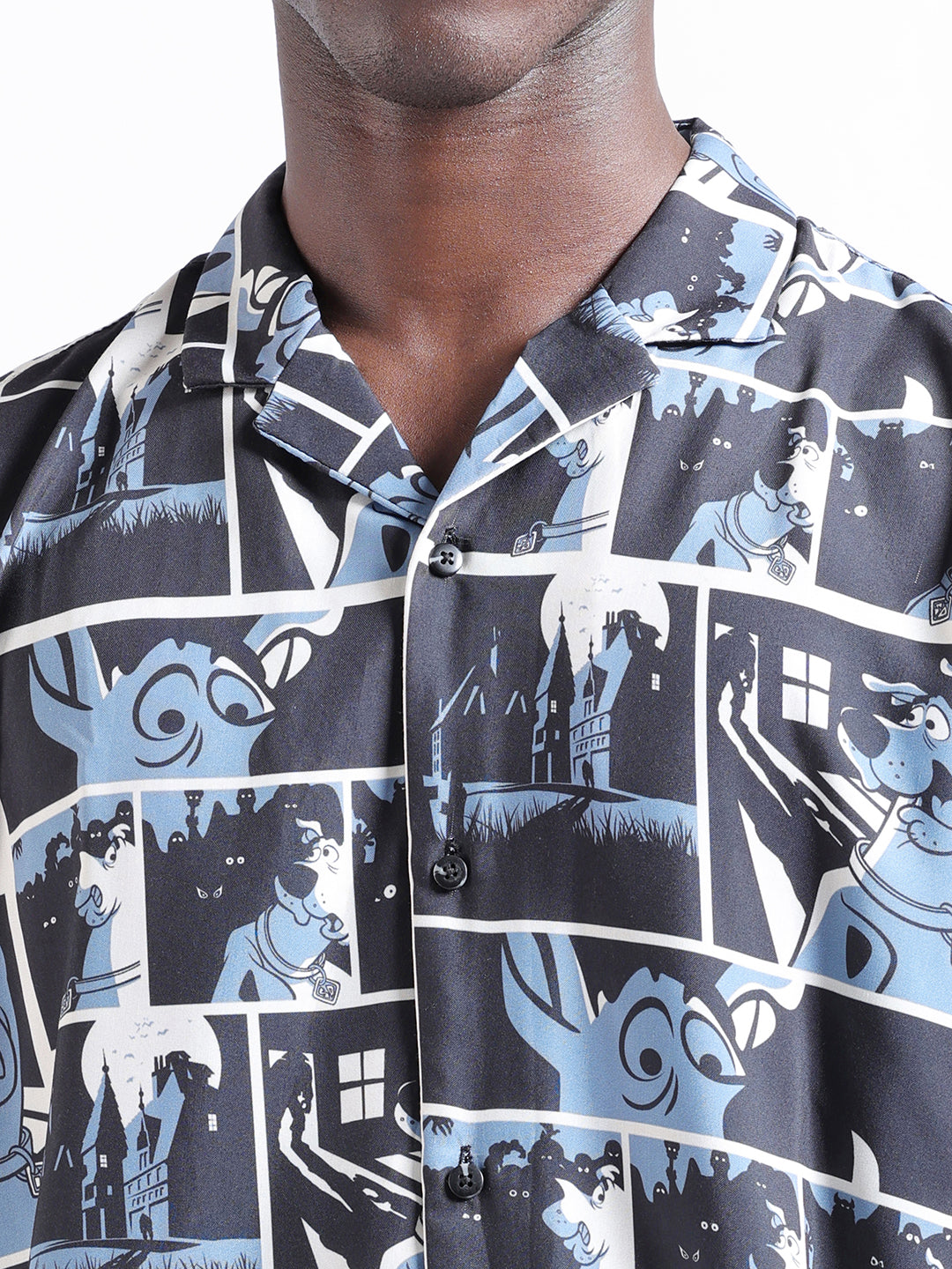 Men's Black Relaxed Fit Character Scooby-Doo Printed Shirt