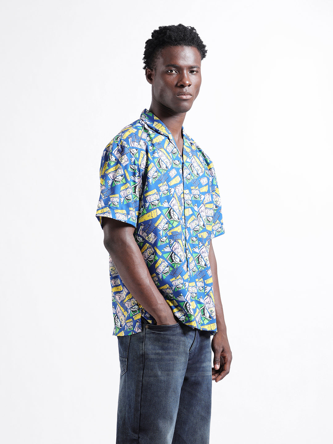 Men's Blue Relaxed Fit Character Tom & Jerry Printed Shirt