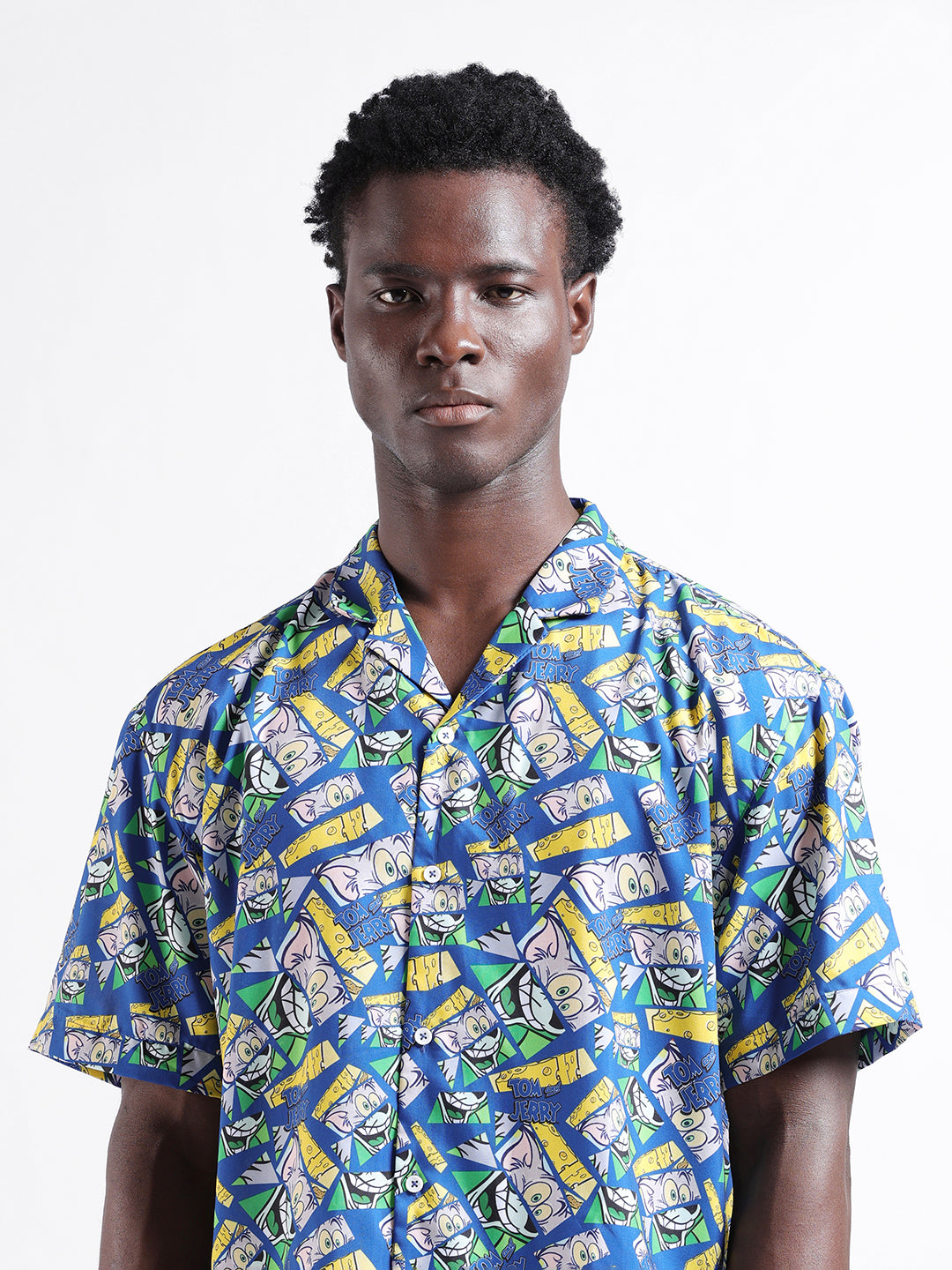 Men's Blue Relaxed Fit Character Tom & Jerry Printed Shirt