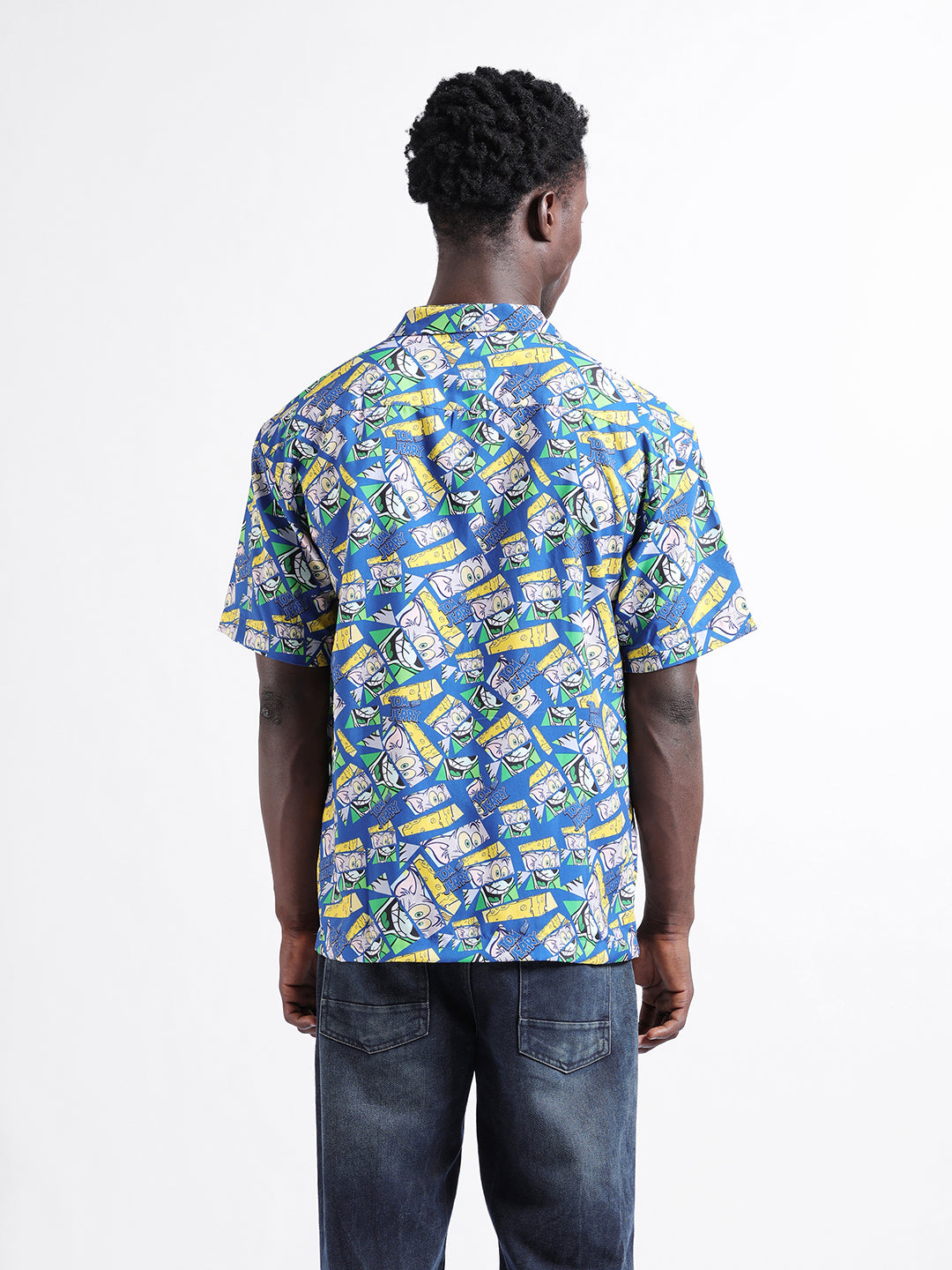 Men's Blue Relaxed Fit Character Tom & Jerry Printed Shirt