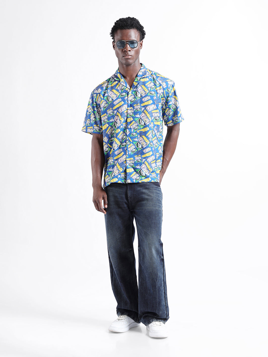 Men's Blue Relaxed Fit Character Tom & Jerry Printed Shirt