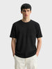 Men's Black Boxy Fit Textured Casual T-Shirt