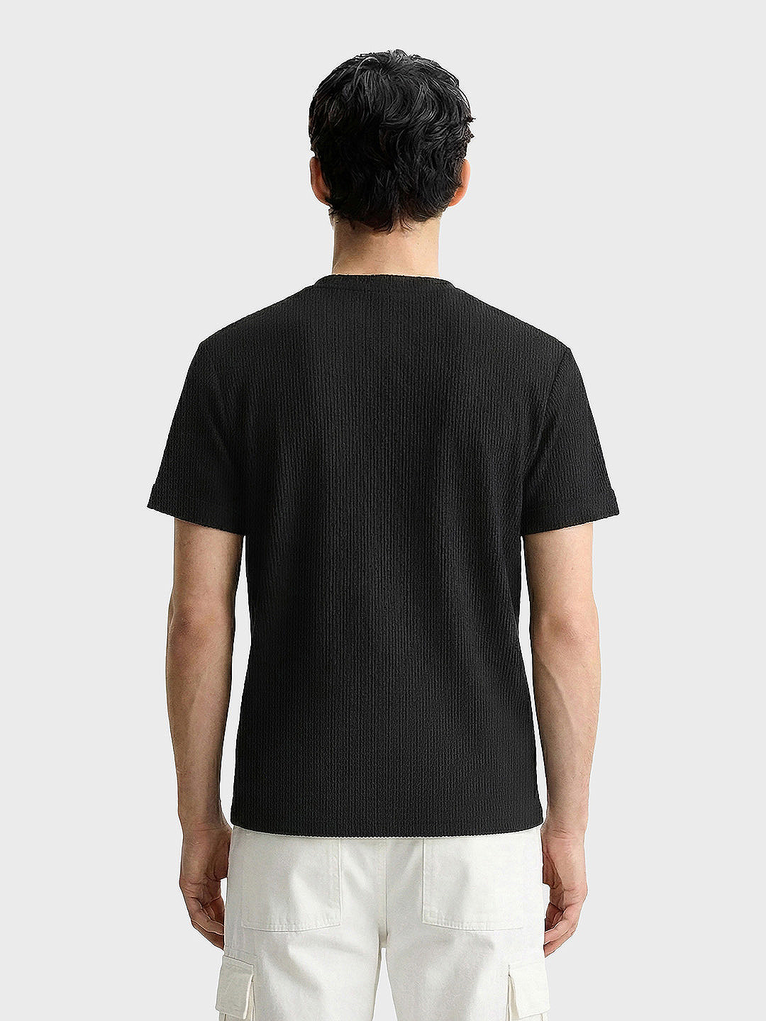 Men's Black Boxy Fit Textured Casual T-Shirt