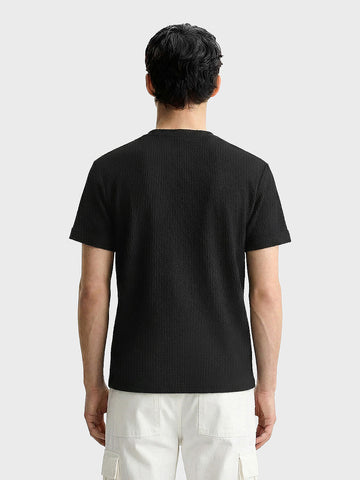 Men's Black Boxy Fit Textured Casual T-Shirt