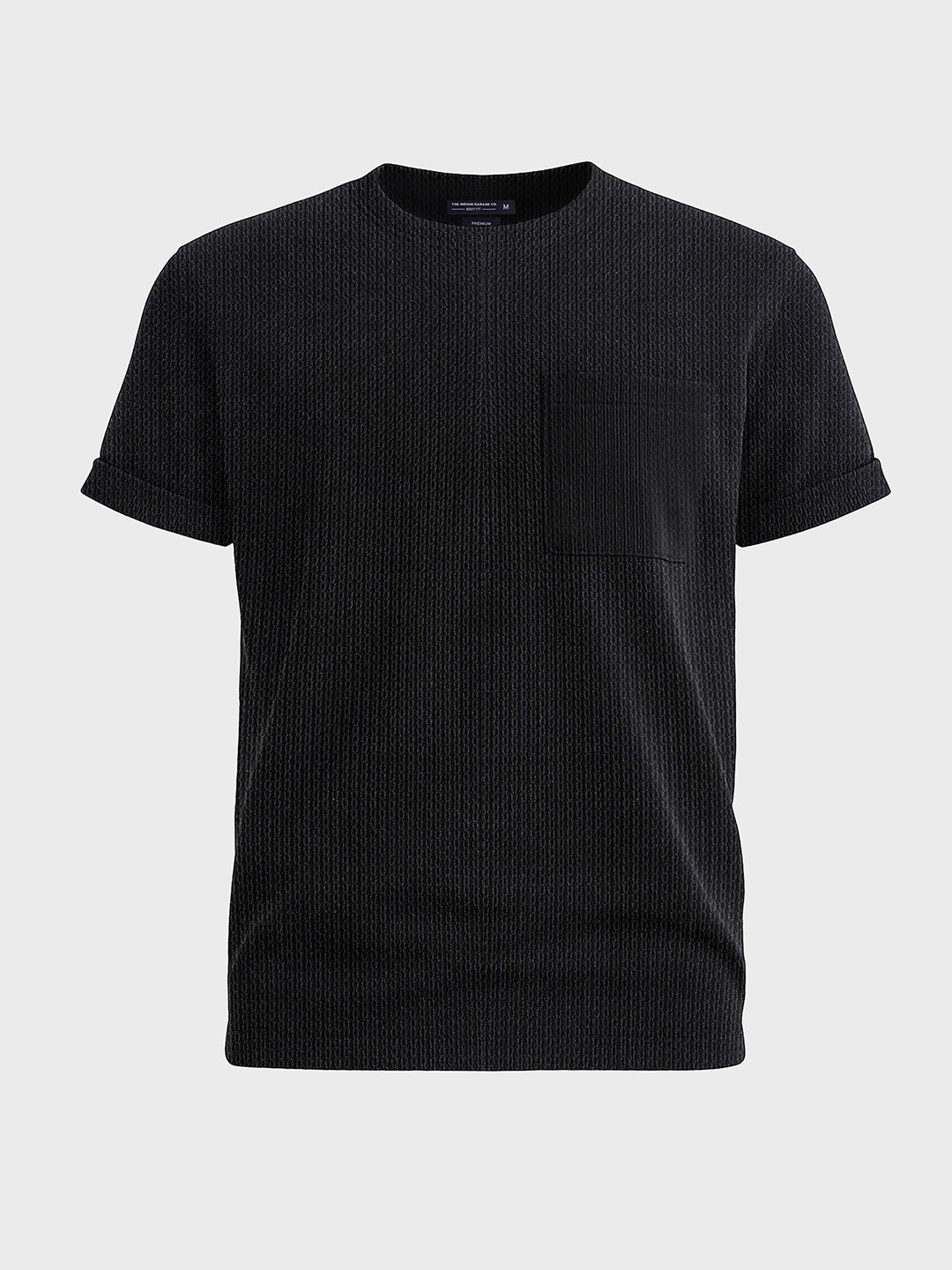 Men's Black Boxy Fit Textured Casual T-Shirt