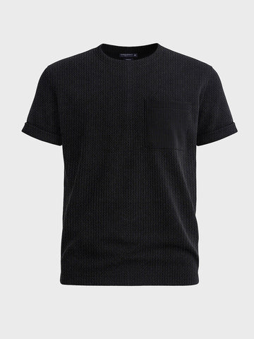 Men's Black Boxy Fit Textured Casual T-Shirt