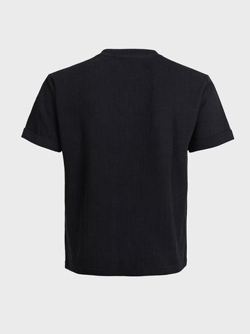 Men's Black Boxy Fit Textured Casual T-Shirt