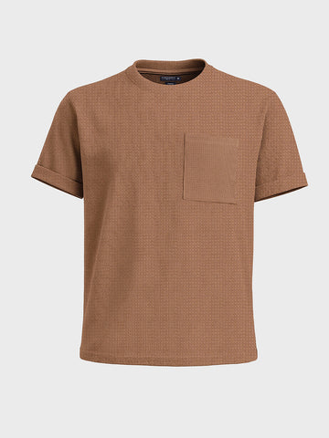 Men's Beige Boxy Fit Textured Casual T-Shirt