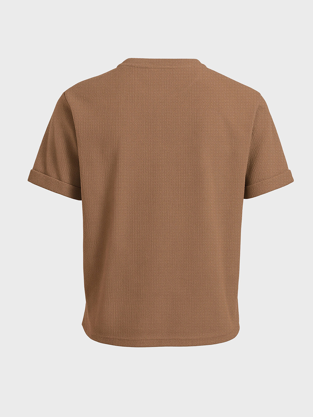 Men's Beige Boxy Fit Textured Casual T-Shirt