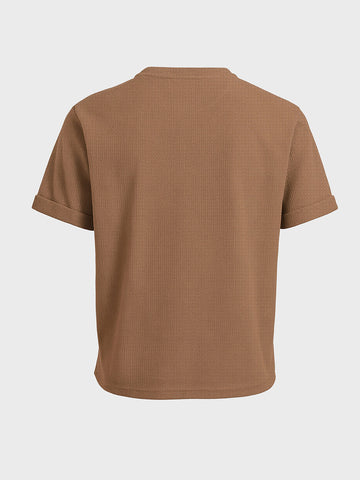 Men's Beige Boxy Fit Textured Casual T-Shirt