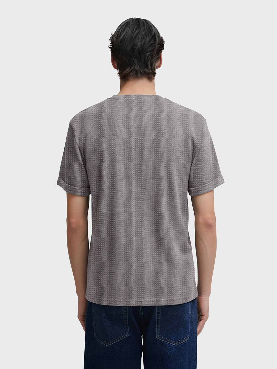 Men's Grey Boxy Fit Textured Casual T-Shirt