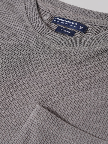 Men's Grey Boxy Fit Textured Casual T-Shirt