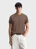 Men's Brown Boxy Fit Textured Casual T-Shirt