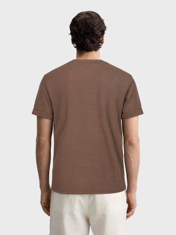 Men's Brown Boxy Fit Textured Casual T-Shirt
